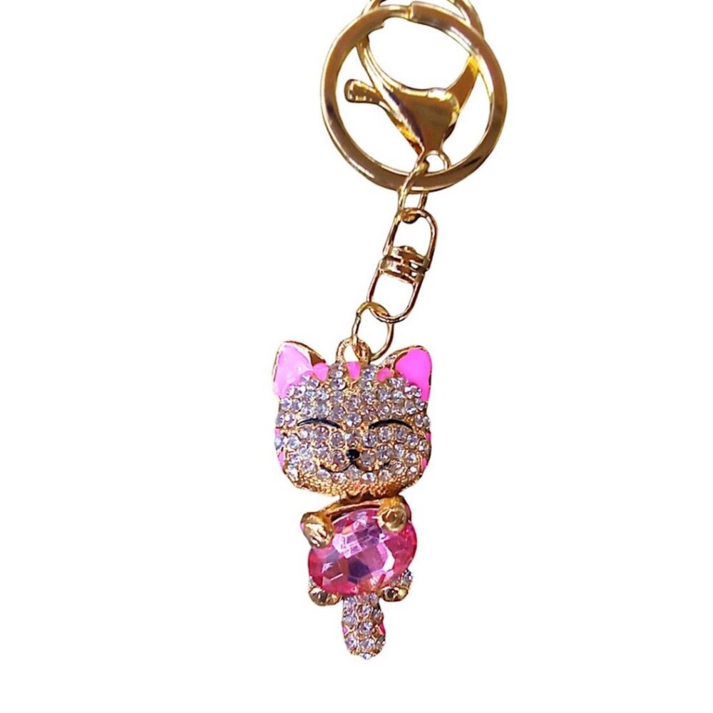 NWT Pink Rhinestone Kitty Bag Charm Keychain